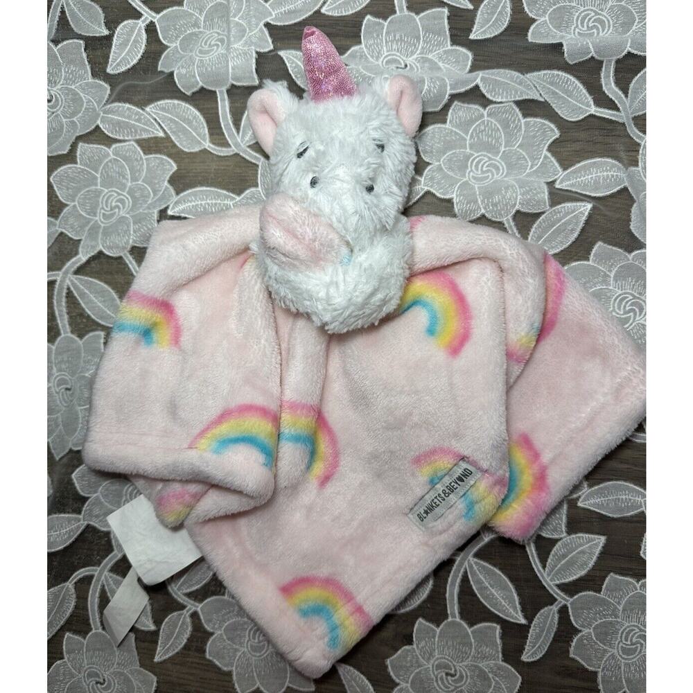 Blankets & Beyond Plush White Pink Rainbow Unicorn Security Blanket Lovie Lovey
